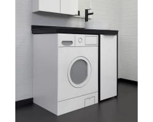 COMFORTY. Набор мебели под стиральную машину "Лозанна-100" белый глянец со столешницей под мрамор Калакатта Блэк с раковиной COMFORTY 9111