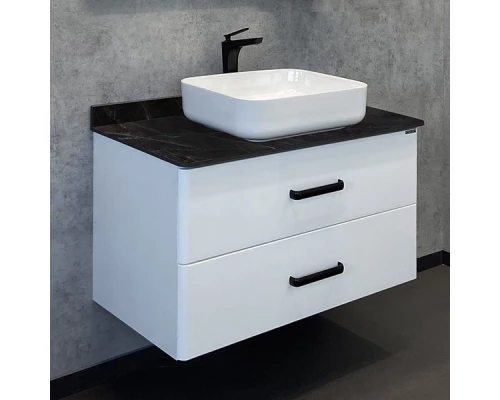 Тумба-умывальник "Амстердам-95" белая со столеш. под мрамор Калакатта Блэк с рак. COMFORTY T-Y9378