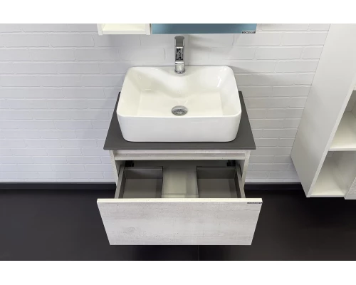 Тумба-умывальник Comforty Прага-60 дуб белый с графитовой столешницей с раковиной Comforty PZ-6068