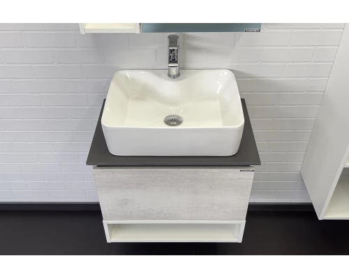 Тумба-умывальник Comforty Прага-60 дуб белый с графитовой столешницей с раковиной Comforty PZ-6068