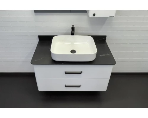 Тумба-умывальник "Амстердам-95" белая со столеш. под мрамор Калакатта Блэк с рак. COMFORTY T-Y9378