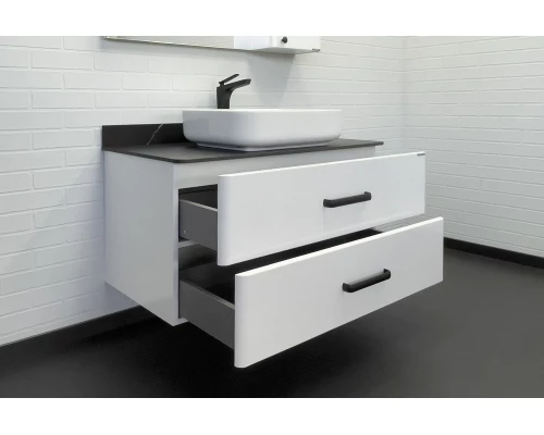 Тумба-умывальник "Амстердам-95" белая со столеш. под мрамор Калакатта Блэк с рак. COMFORTY T-Y9378