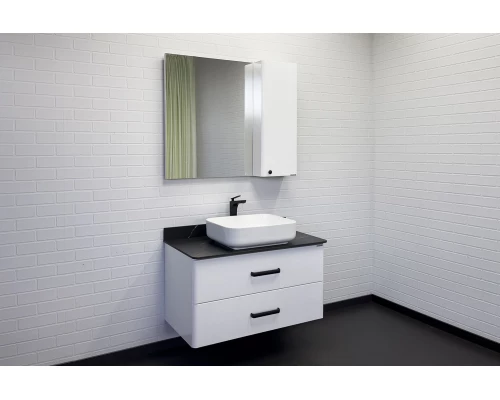 Тумба-умывальник "Амстердам-95" белая со столеш. под мрамор Калакатта Блэк с рак. COMFORTY T-Y9378