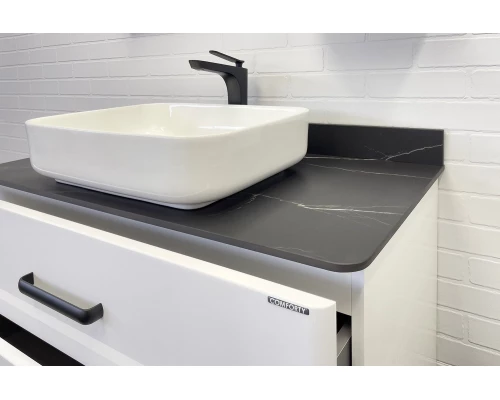 Тумба-умывальник "Амстердам-95" белая со столеш. под мрамор Калакатта Блэк с рак. COMFORTY T-Y9378