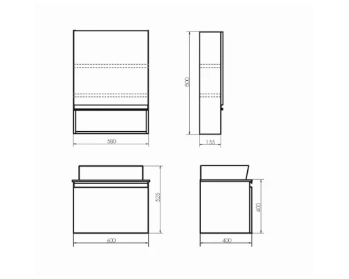 COMFORTY. Тумба-умывальник "Эдинбург-60" бетон светлый с черной столешницей №8, с раковиной COMFORTY 9055RA-50
