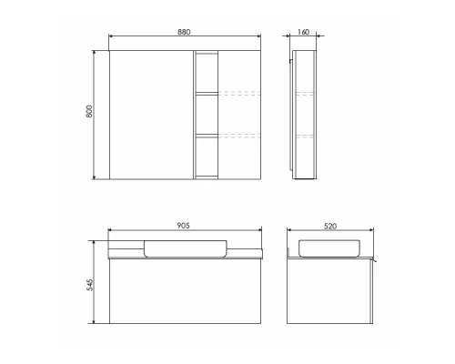 COMFORTY. Зеркало-шкаф "Милан-90" белый глянец