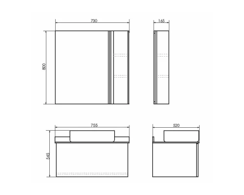 COMFORTY. Тумба-умывальник "Эдинбург-75" бетон светлый с черной столешницей, с раковиной COMFORTY T-Y9378