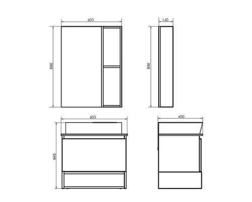 Тумба-умывальник Comforty Прага-60 дуб белый с графитовой столешницей с раковиной Comforty PZ-6068