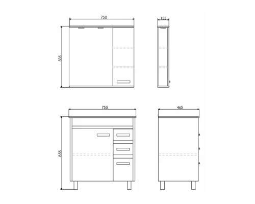 COMFORTY. Зеркало-шкаф "Марио-75" дуб темный