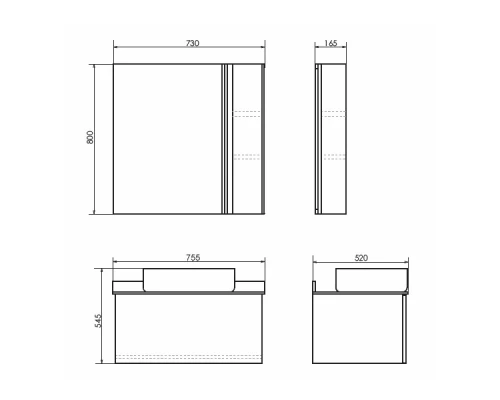 COMFORTY. Зеркало-шкаф "Эдинбург-75" бетон светлый