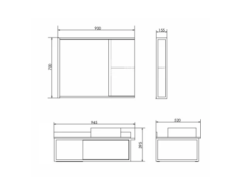 Тумба-умывальник "Лиссабон-95" дуб темный с правой черной столешницей с раковиной COMFORTY 9111