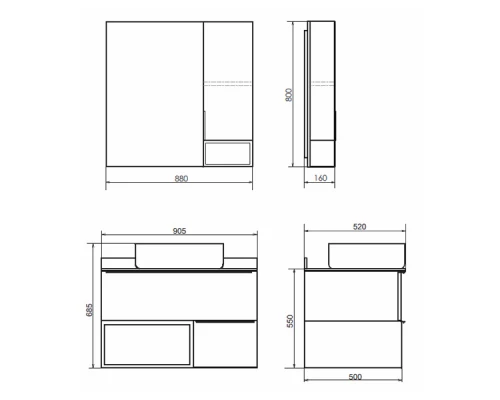 COMFORTY. Тумба-умывальник "Штутгарт-90" дуб тёмно-коричневый с черной столешницей c раковиной COMFORTY T-Y9378