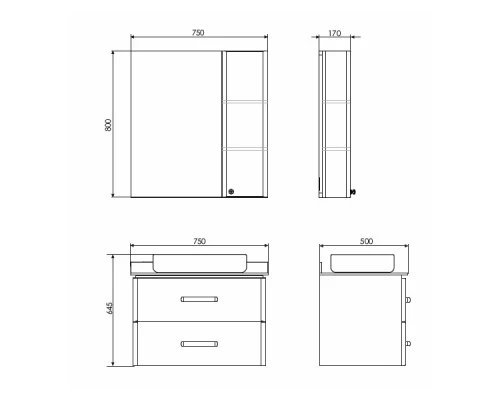 Тумба-умывальник Comforty Амстердам-75 белая с черной матовой столешницей раковина Comforty T-Y9378