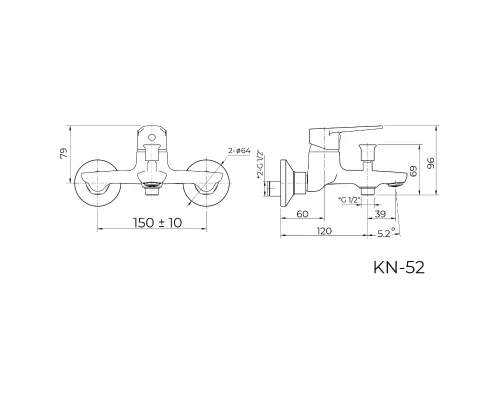 Смеситель для ванны Knotlor KN-52, хром