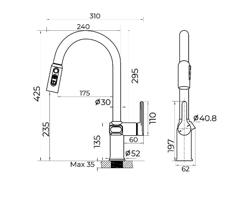 Смеситель для кухни с индикатором температуры Knotlor KN-100/BL, черный