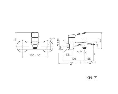 Смеситель для ванны Knotlor KN-71, хром