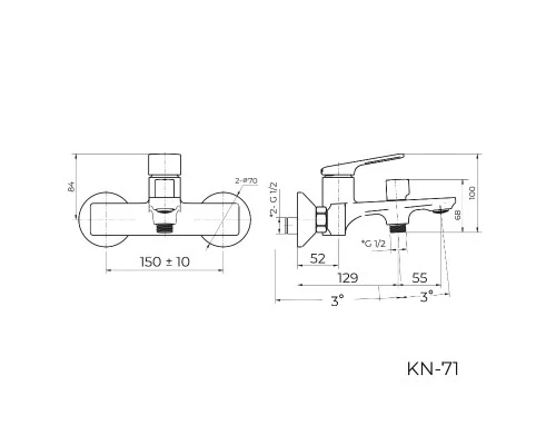 Смеситель для ванны Knotlor KN-71/BL, черный