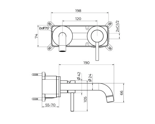 Смеситель для раковины встраиваемый Knotlor SS-25, сатин