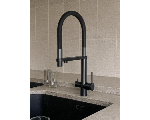 Смеситель для кухни с подключением фильтра Knotlor SS-15/GM, вороненая сталь
