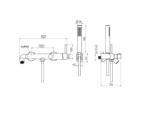 Смеситель для ванны Knotlor SS-32/GM, вороненая сталь