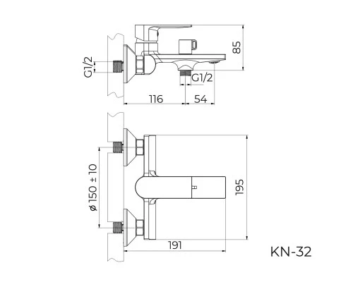 Смеситель для ванны Knotlor KN-32, хром
