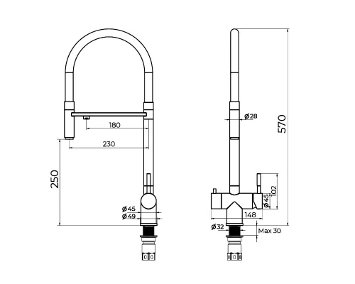 Смеситель для кухни с подключением фильтра Knotlor SS-16/BL, черный