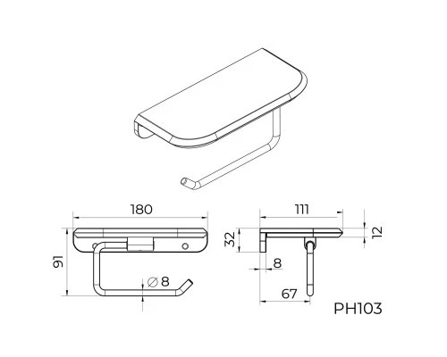 Держатель для туалетной бумаги с полочкой Knotlor PH103GM, оружейная сталь