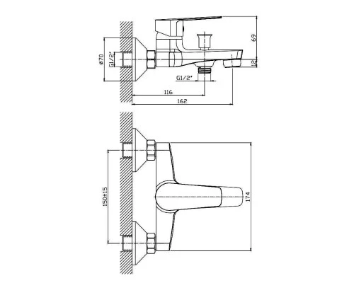 Смеситель для ванны Knotlor KN-14, хром