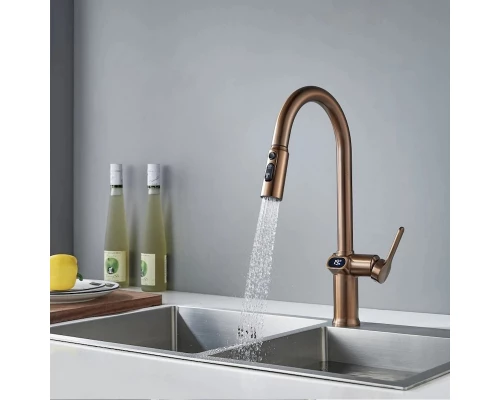 Смеситель для кухни с индикатором температуры Knotlor KN-100/RB, бронза