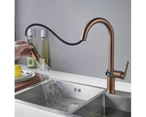 Смеситель для кухни с индикатором температуры Knotlor KN-100/RB, бронза