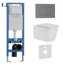 Комплект 3в1 IBERICA BLANCA инсталляция SILENCIO MINI, унитаз TOLEDO ALTO белый, кнопка смыва INOX-C вороненая сталь (IB.001M.TLA.234.1180)