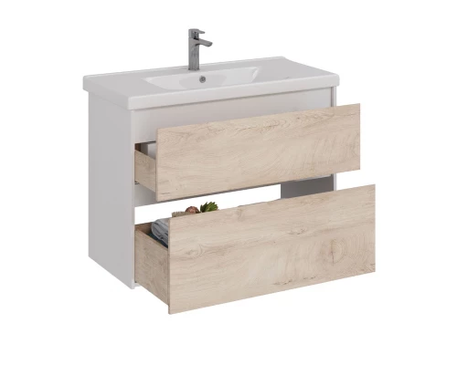 Тумба Lemark COMBI 100 см под 1 раковину, подвесная/напольная, 2 ящика, цвет фасада: Дуб кантри, цве