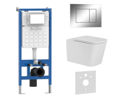 Комплект 3в1 IBERICA BLANCA инсталляция SILENCIO, унитаз TOLEDO ALTO белый, кнопка смыва ESTI-S хром глянцевый (IB001.TLA.231.852)