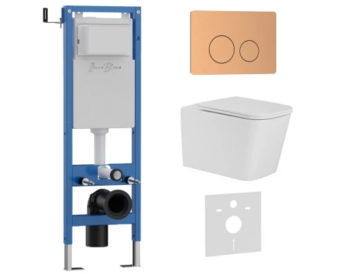 Комплект 3в1 IBERICA BLANCA инсталляция SILENCIO MINI, унитаз TOLEDO ALTO белый, кнопка смыва INOX-О розовое золото матовое (IB.001M.TLA.234.8172)