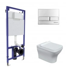 Комплект: инсталляция NOVUM кнопка L3 хром глянец, унитаз Strati Rimless, сиденье дюропласт Strati S