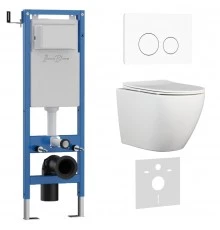 Комплект 3в1 IBERICA BLANCA инсталляция SILENCIO MINI, унитаз BILBAO ALTO белый, кнопка смыва INOX-O белый матовый (IB.001M.BLA.231.811)