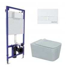 Комплект для монтажа подвесного унитаза: инсталляция NOVUM525, кнопка L1 белая, унитаз FLOE, сиденье