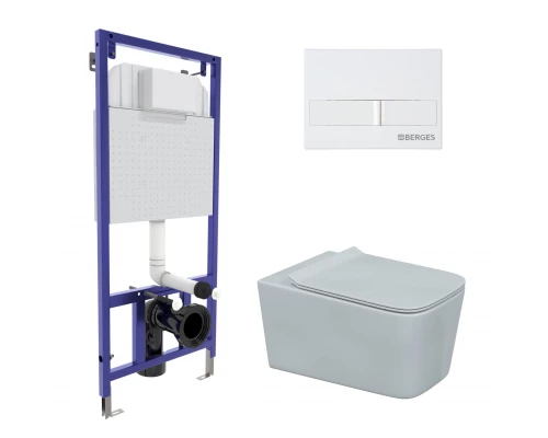 Комплект для монтажа подвесного унитаза: инсталляция NOVUM525, кнопка L1 белая, унитаз FLOE, сиденье