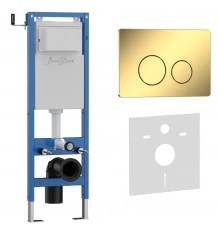 Комплект 2в1 IBERICA BLANCA инсталляция SILENCIO MINI, кнопка смыва INOX-O золото глянцевое (IB.001M.816)