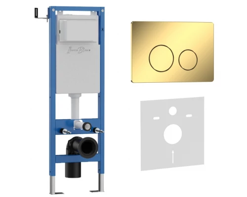 Комплект 2в1 IBERICA BLANCA инсталляция SILENCIO MINI, кнопка смыва INOX-O золото глянцевое (IB.001M.816)