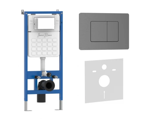 Комплект 2в1 IBERICA BLANCA инсталляция SILENCIO, кнопка смыва INOX-C вороненая сталь (IB001.118)