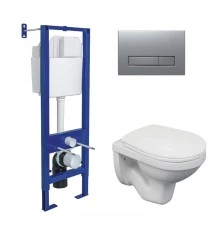 Комплект: инсталляция ATOM Line кнопка матовый хром, унитаз Gamma, сиденье полипропилен Gamma PS, ми