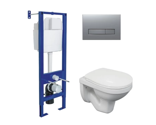 Комплект: инсталляция ATOM Line кнопка матовый хром, унитаз Gamma, сиденье полипропилен Gamma PS, ми