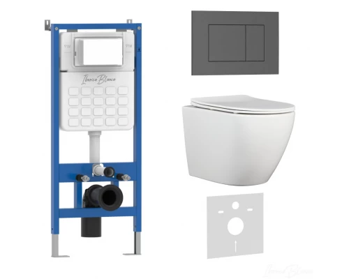 Комплект 3в1 IBERICA BLANCA инсталляция SILENCIO, унитаз BILBAO ALTO белый, кнопка смыва ESTI-S серый матовый (IB001.BLA.231.856)