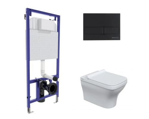 Комплект: инсталляция NOVUM кнопка L5 черная Soft Touch, унитаз Strati Rimless, сиденье дюропласт St