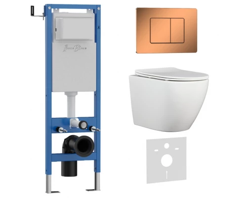 Комплект 3в1 IBERICA BLANCA инсталляция SILENCIO MINI, унитаз BILBAO ALTO белый, кнопка смыва INOX-C розовое золото глянцевое (IB.001M.BLA.231.1141)