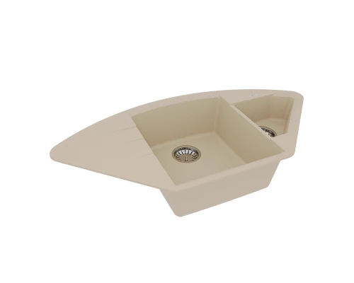 Кухонная мойка Lemark IRKANA 980 врезная угловая с доп. чашей и крылом из кварцгранита, Бежевый