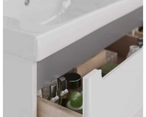 Тумба Lemark BUNO 125 см под 2 раковины, подвесная/напольная, 4 ящика, цвет планки: Серый, цвет корп