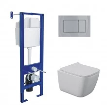 Комплект: инсталляция АТОМ кнопка хром глянец, унитаз QUATTRO S Rimless 49 см, сидение дюропласт мик