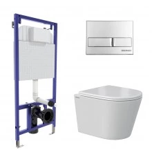 Комплект: инсталляция NOVUM кнопка L3 хром глянец, унитаз VITA Rimless 49 см, сиденье дюропласт микр